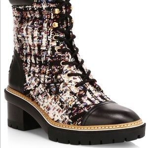 Tory Burch Miller Tweed Combat boots